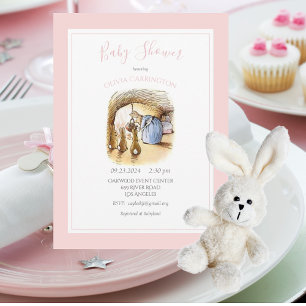 Béatrix Potter Baby shower lapin rose Invitation