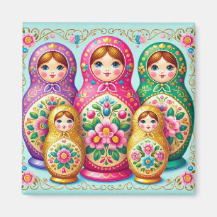 Beau aimant carré russe poupée