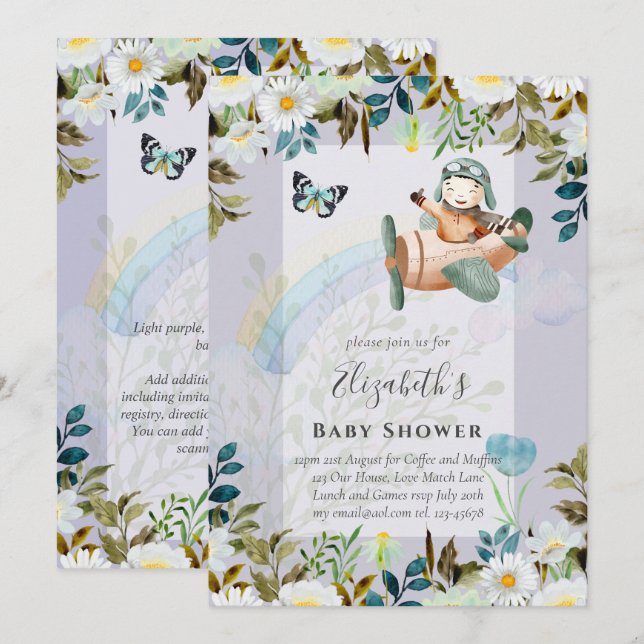 Beau amusant Pilote Bébé Garçons Douche Invitation (Devant / Derrière)