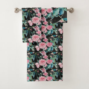 Beau Ancien Roses Roses Rose Ensemble de serviette