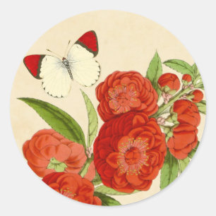 Beau autocollant vintage rouge floral