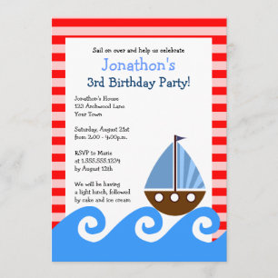 Beau bateau à voile Invitation d'anniversaire roug