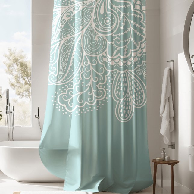 Beau bleu & blancVintage Lace douche Rideau (Créateur téléchargé)