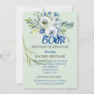 Beau Bleu Et Monnaie Florale Invitation Anniversai
