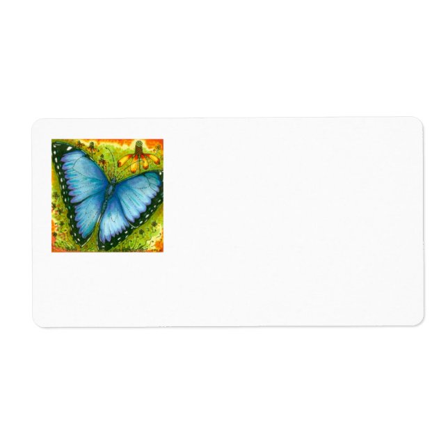Beau Bleu Morpho Papillon Étiquettes de la message (Devant)