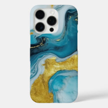 Beau Blue Gold Swirl iPhone 16 Pro Coque