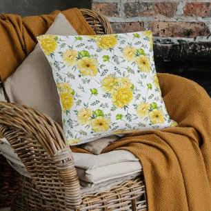 Beau Bouquet de Roses Jaunes Jaune Jeter Oreiller