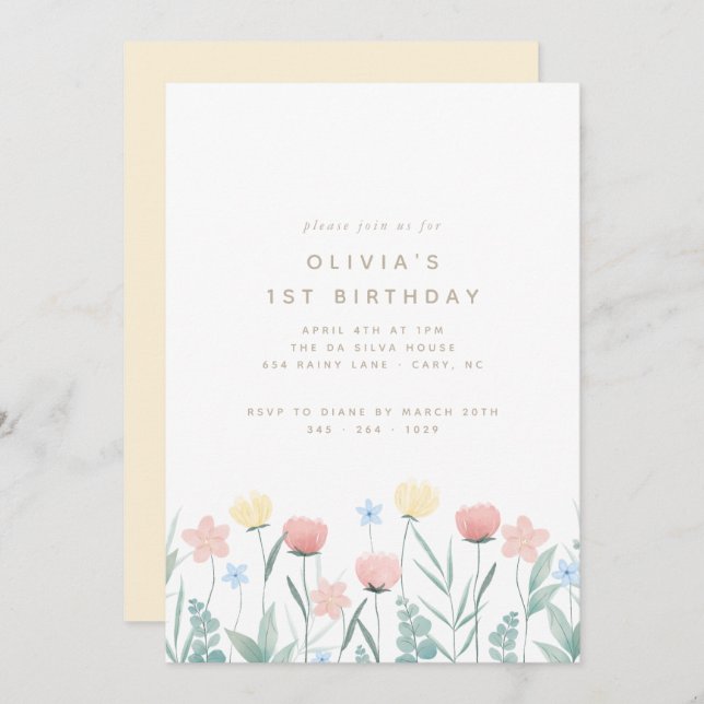 Beau Bouquet Fleur sauvage Invitation Anniversaire (Devant / Derrière)