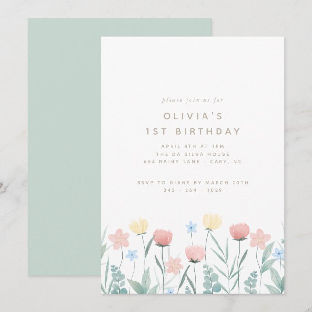 Beau Bouquet Fleur sauvage Invitation Anniversaire (Devant / Derrière)