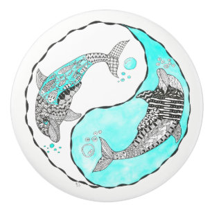 Beau bouton de porte de dauphin - en céramique