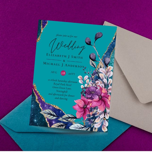 Beau BUDGET Purple Turquoise Floral Agate Mariage (Créateur téléchargé)