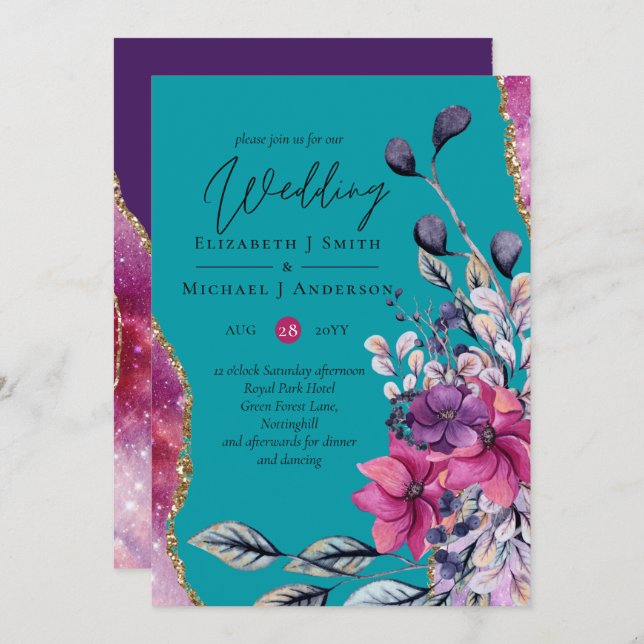 Beau BUDGET Rose Turquoise Floral Agate Mariage (Devant / Derrière)