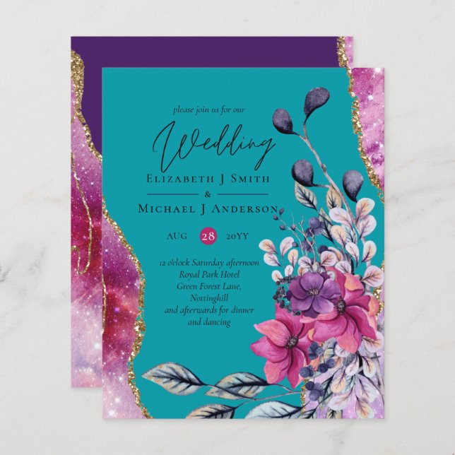 Beau BUDGET Rose Turquoise Floral Agate Mariage (Devant / Derrière)