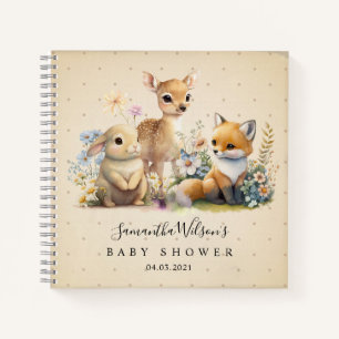 Beau Bunny Deer Fox Baby shower Livre d'invité