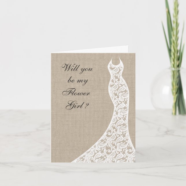 Beau Burlap Seras-tu ma carte fille de fleurs (Devant)