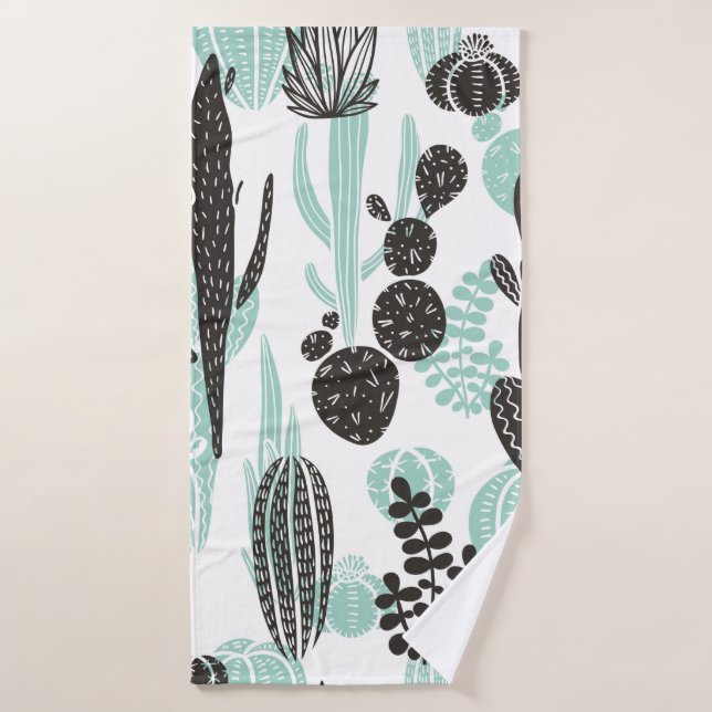 Beau cactus dessinés à la main doodé sans couture  (Serviette de bain)