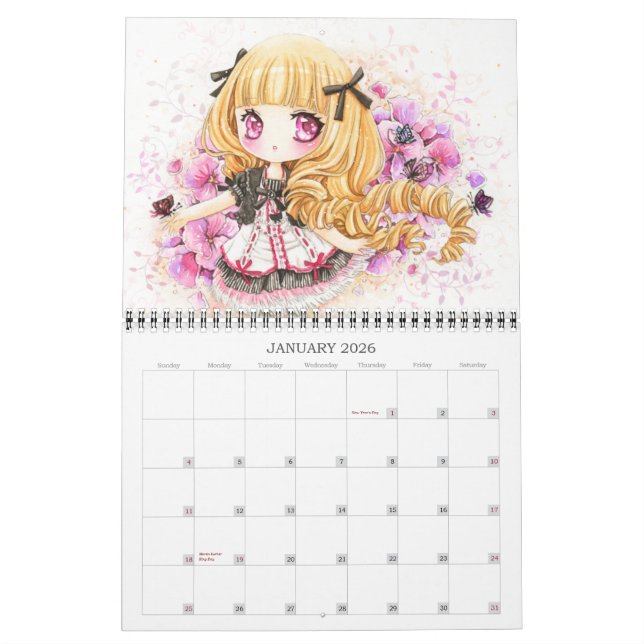 Beau calendrier 2013 de filles de chibi d'anime (Jan 2026)
