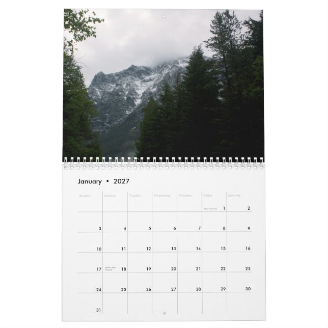 Beau calendrier de parc national de glacier (Jan 2027)