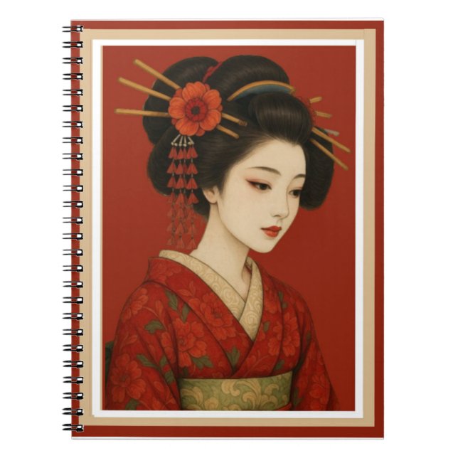 Beau Carnet japonais décoré Geisha Girl (Devant)