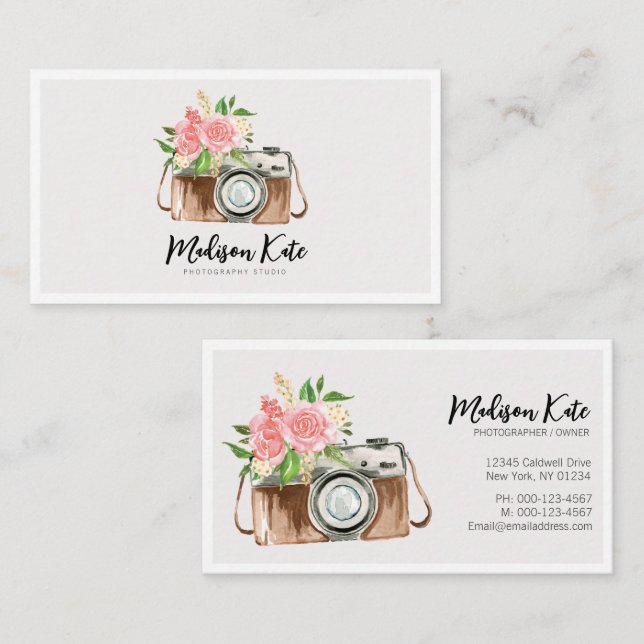 Beau Cartes de visite de caméra aquarelle (Devant / Derrière)