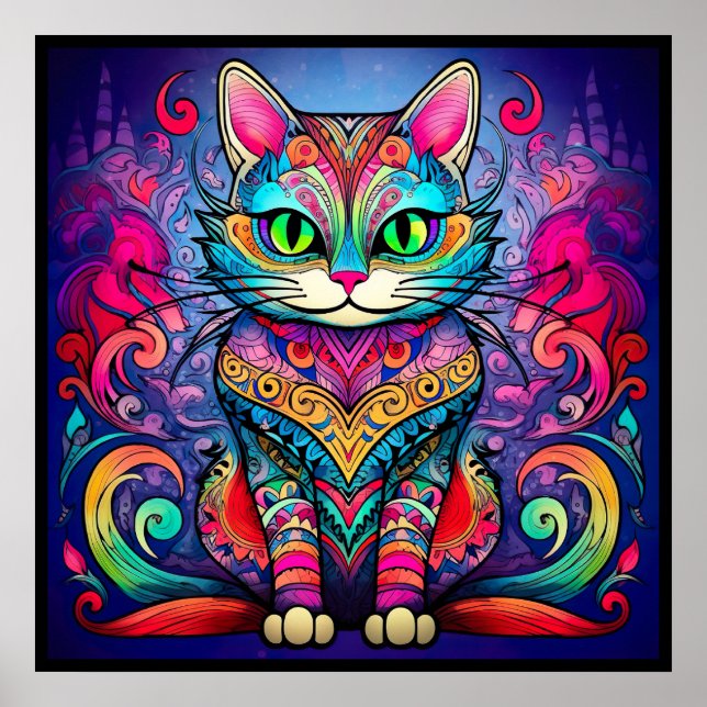 Beau Chat avec Mandala design Poster (Devant)