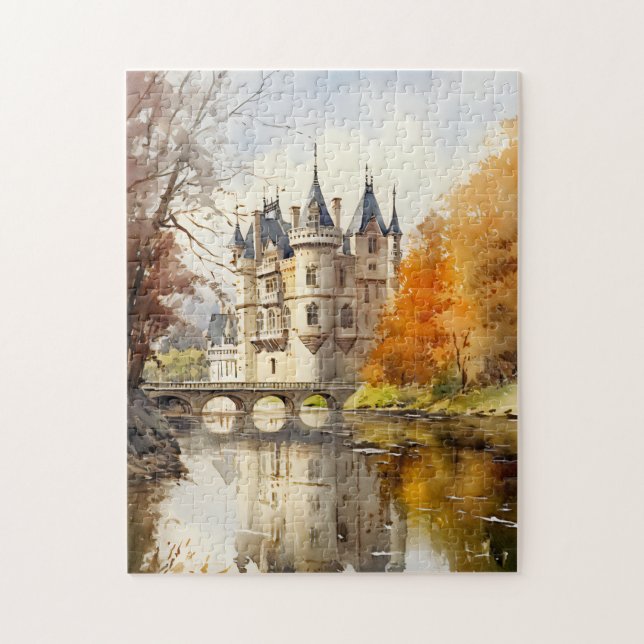 Beau Château Français Puzzle Aquarelle (Vertical)