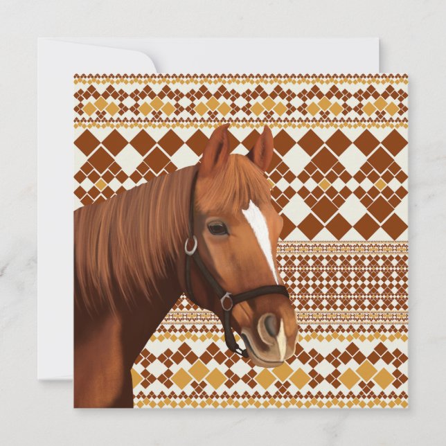 Beau cheval Brown sur Motif géométrique Earthy (Devant)