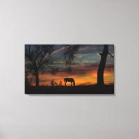 Beau cheval et chêne Triptyque en toile