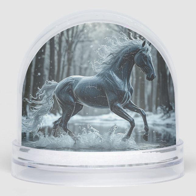 Beau Cheval Noir Galopant Dans L'Eau (Avant)