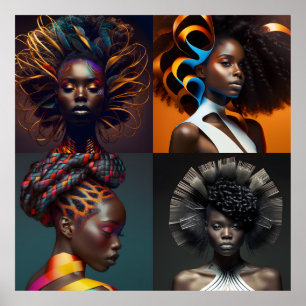 Beau Cheveux Noir 4 Panneau Poster 40x40