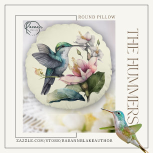 Beau colibri et fleurs Coussin rond