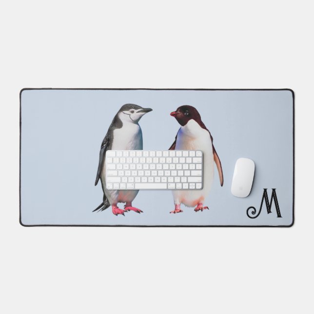 Beau couple de manchots et monogramme (Clavier et souris)