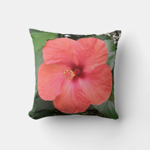 Beau Coussin à fleurs d'Hibiscus orange