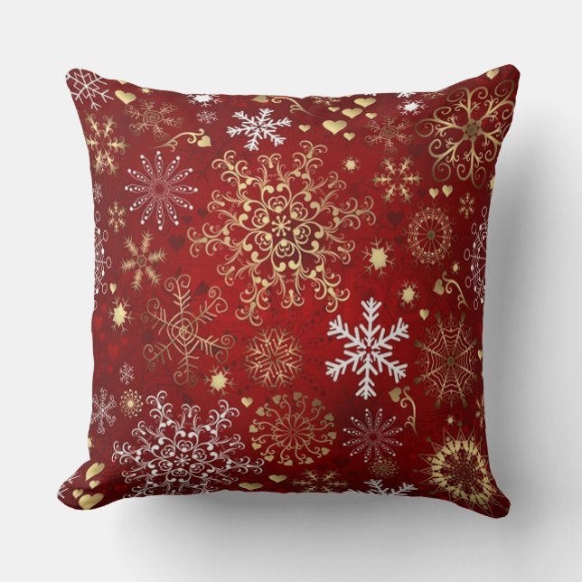 Beau Coussin de Noël rouge, blanc et doré (Recto)