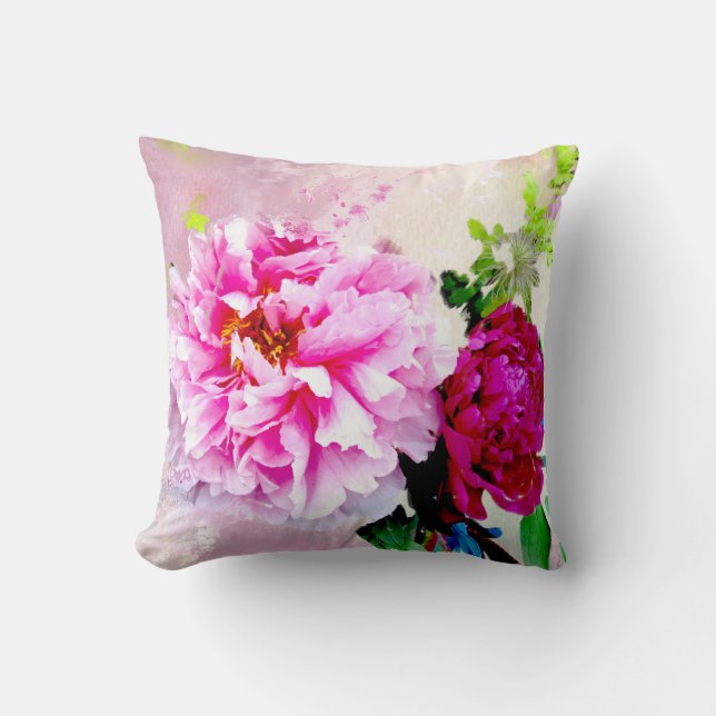 Beau coussin fait sur commande de pivoines roses (Recto)