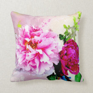Beau coussin fait sur commande de pivoines roses