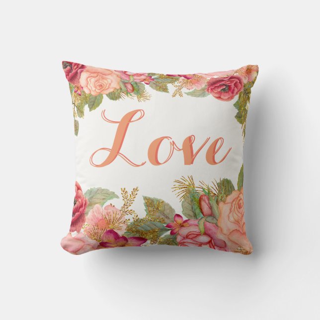 Beau Coussin floral avec texte personnalisé (Recto)