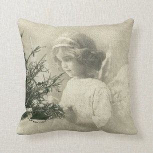 Beau coussin vintage d'impression de Noël d'ange