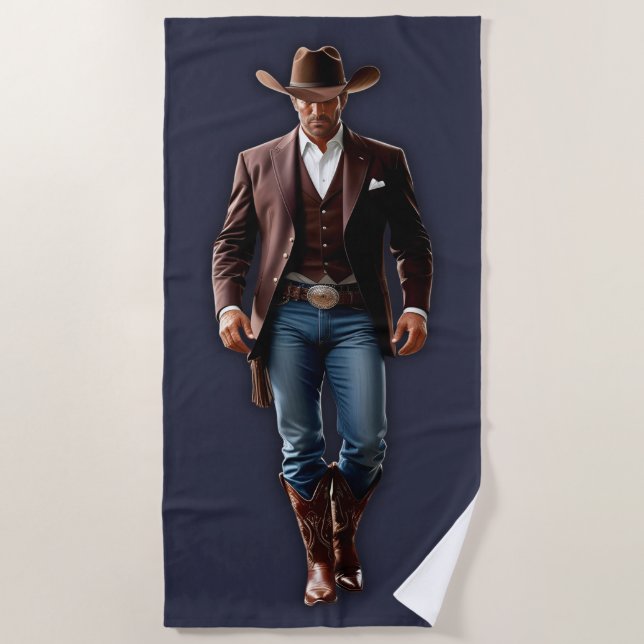 Beau Cowboy Marine Bleu & Brown Serviette de plage (Devant)