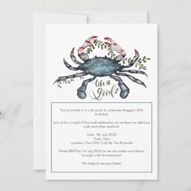 Beau Crabe Bleu Conception Invitation (Devant)