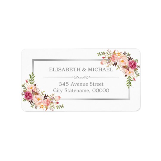 Beau décor floral chic élégant de gris argenté étiquettes d’adresse