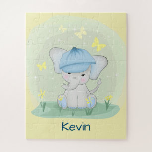 Beau éléphant dans une prairie fleurie. puzzle