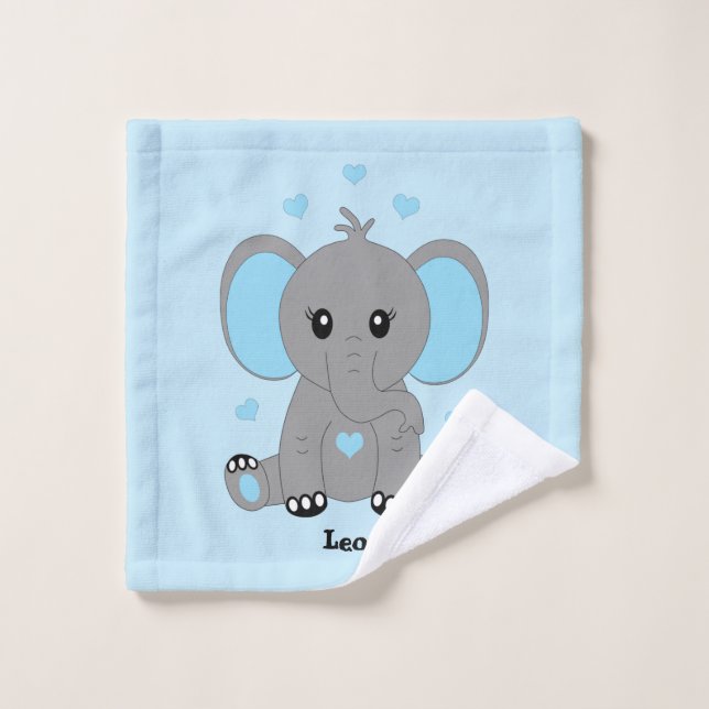 Beau éléphant en bleu pour les garçons (Gant de toilette)