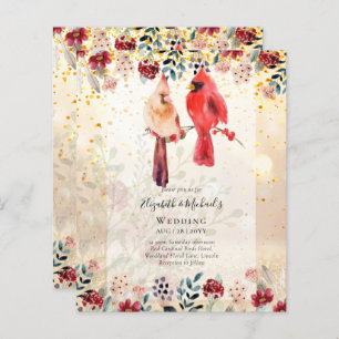 Beau Faire-part de mariage CARDINAL ROUGE Oiseaux