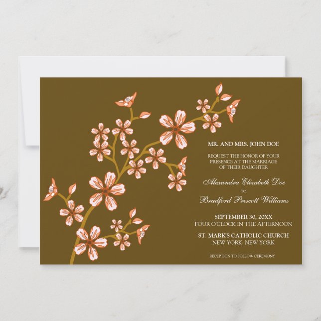Beau faire-part de mariage de corail de fleurs de (Devant)