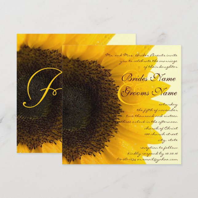 Beau Faire-part de mariage de tournesol élégant (Devant / Derrière)
