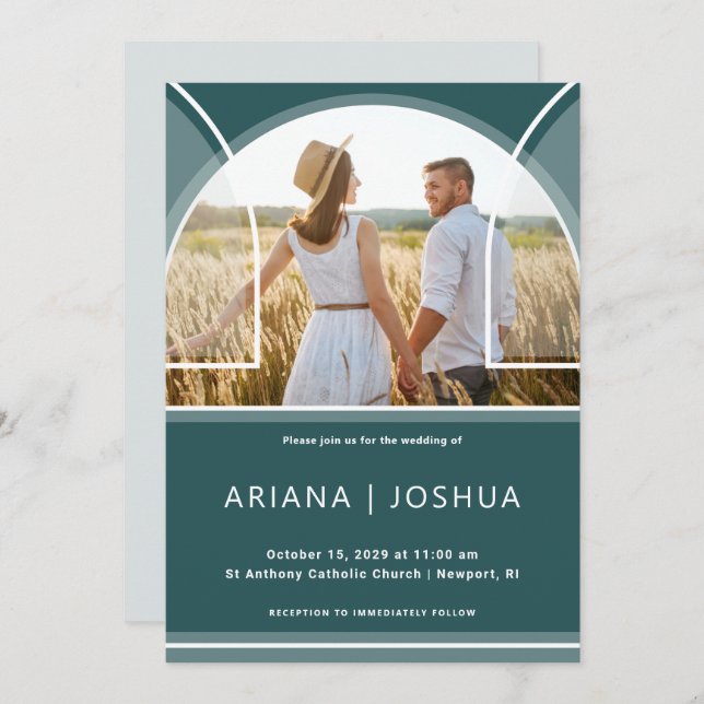 Beau Faire-part de mariage photo Arc Turquoise (Devant / Derrière)