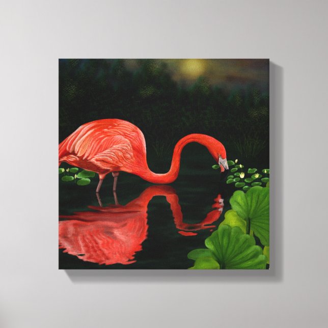 Beau Flamant rose en toile étangée (Recto)