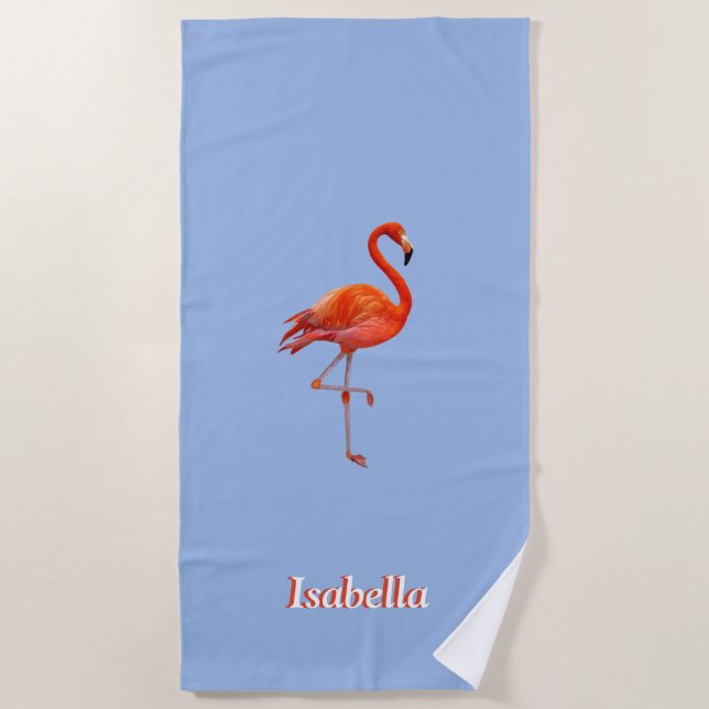 Beau flamant sur serviette de plage personnalisée  (Devant)