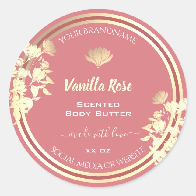 Beau Floral Pink Gold Étiquettes d'emballage de pr (Devant)